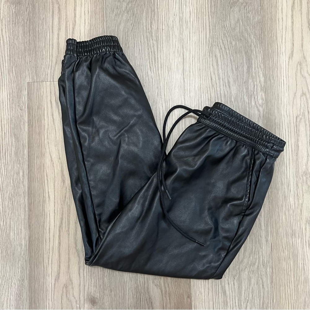 A New Day Black Faux Leather Jogger Pants High Rise Size XS